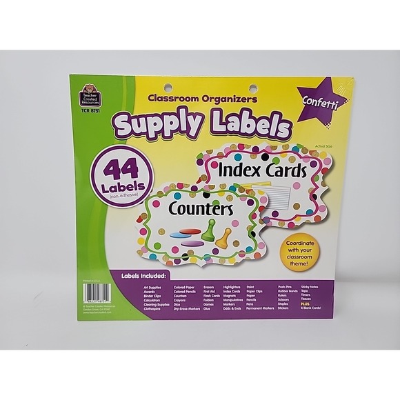 NEW Teacher Created Resources, Confetti Supply Labels. 5" x 3"  44 Pieces SEALED - Picture 1 of 2